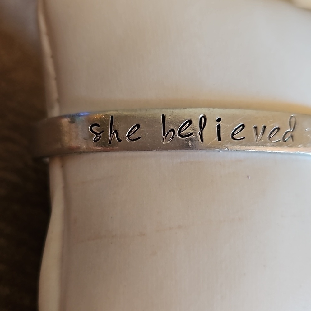 5/$25 Metal "She Believed She Could So She Did" Quote Cuff Bracelet - Picture 3 of 7